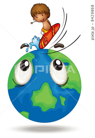 a boy surfing on earth globe a boy surfing on earth globe 8429868