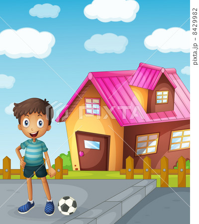 a boy, football and house 8429982