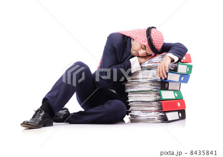 Arab businessman with many folders on white Arab businessman with many folders on white 8435841