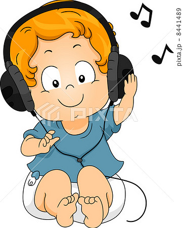 Toddler Boy With Headphones On Listening To Musicのイラスト素材