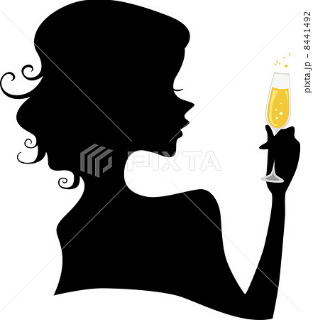 Silhouette Of A Girl Holding A Champagne Glassのイラスト素材