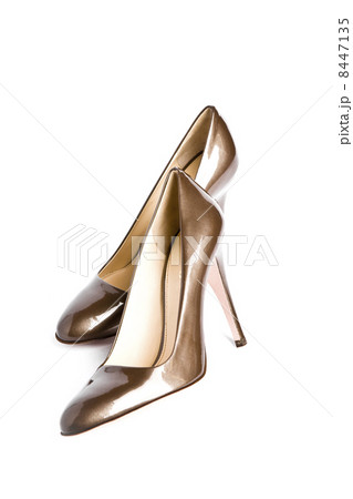 Beige-golden female new varnished shoes on high heel-stiletto Beige-golden female new varnished shoes on high heel-stiletto 8447135