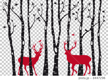 Christmas reindeer in birch tree forest, vector 8447296
