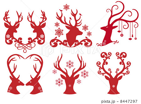 Christmas Deer Stag Heads Vector Design のイラスト素材