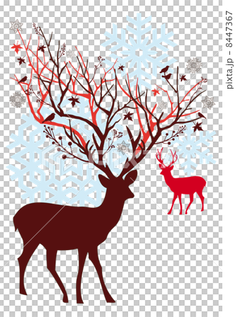 Christmas deer with tree branch and snowflakes, vector 8447367