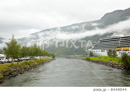 Parking and moored cruise ship on sides of water channel. Parking and moored cruise ship on sides of water channel. 8449044