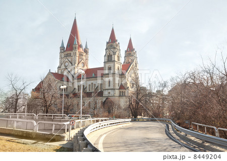 Road near St. Francis of Assisi Church in Vienna, Austria Road near St. Francis of Assisi Church in Vienna, Austria 8449204