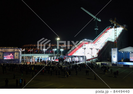 MOSCOW - MARCH 3: Artificial ramp at Snowboard World Cup in Luzh MOSCOW - MARCH 3: Artificial ramp at Snowboard World Cup in Luzh 8449440