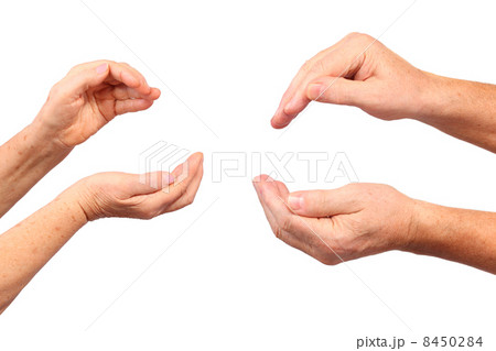 senior hands show hold inside gesture, isolated 8450284