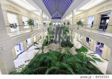 MOSCOW - DECEMBER 15: Hall with escalator and palms in Crocus Ci 8450505