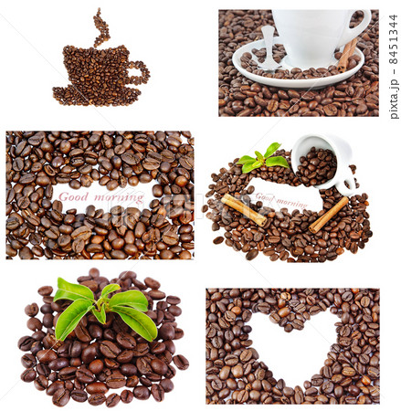Set of images of coffee beans and abstractions. 8451344