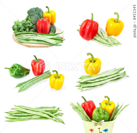 Set of images of fresh vegetables. Close-up on a white backgroun 8451345