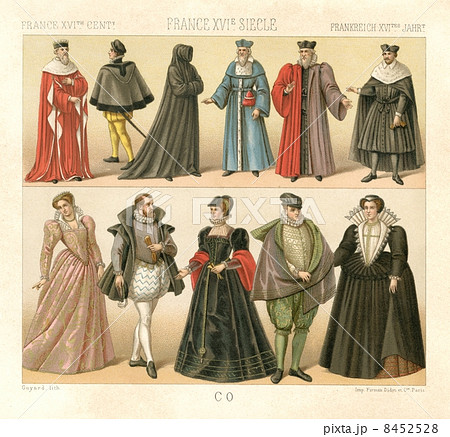 アンティーク イラスト 16世紀ヨーロッパのドレス の写真素材
