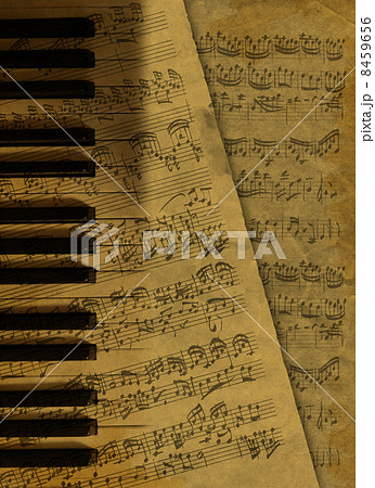 手書き楽譜とピアノのイラスト素材