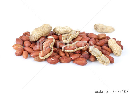 Some whole, shelled roasted peanuts and husk 8475503