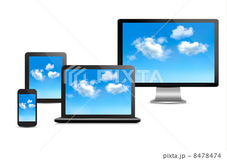 Cloud computing concept. Set of computer devices. Vector. 8478474