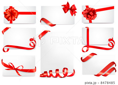 Set of gift cards with red gift bows with ribbons Vector Set of gift cards with red gift bows with ribbons Vector 8478485