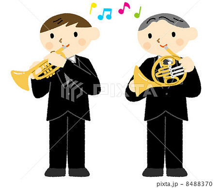 Trumpet And Horn Playing Stock Illustration