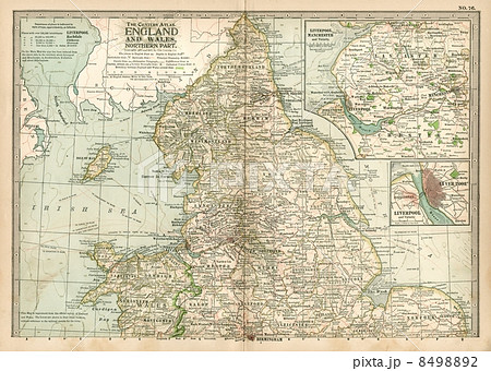 世紀初頭古地図 イギリス北部 ウェールズ の写真素材 849