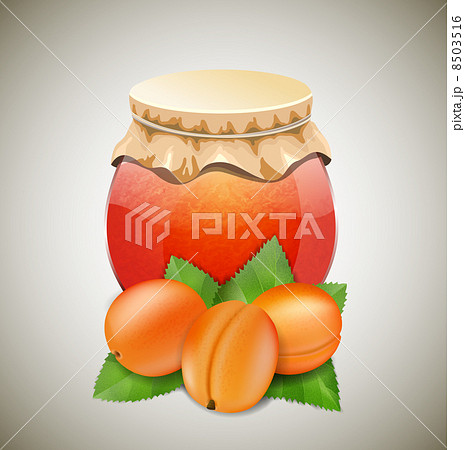Jar of jam with aprikots and leave 8503516