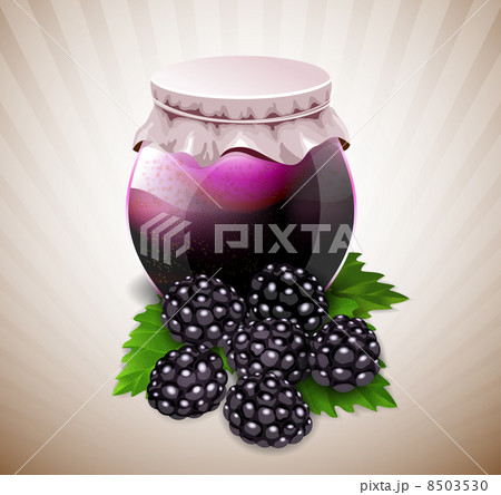 jar of jam with blackberry and leaves 8503530