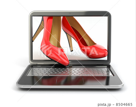E-commerce. High heel shoes on laptop. E-commerce. High heel shoes on laptop. 8504665