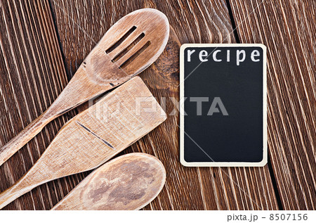 kitchen utensils and a blackboard to write a recipe 8507156