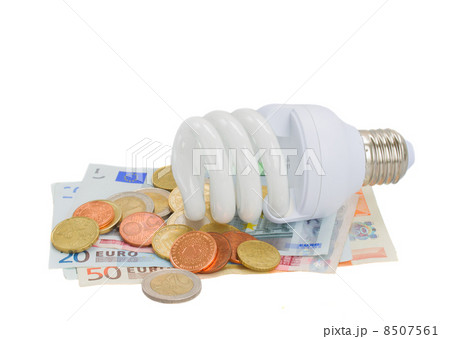 energy saving lamp bulb on euro money energy saving lamp bulb on euro money 8507561