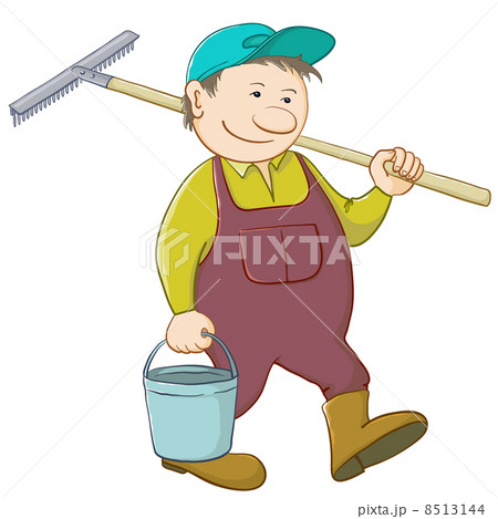 Man with bucket and rake 8513144