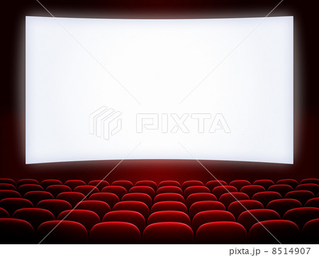 cinema screen with open red seats 8514907