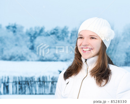 Beautiful young woman in winter clothing outdoors 8528330
