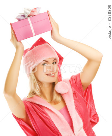 Beautiful mrs. Santa with a gift box Beautiful mrs. Santa with a gift box 8528809
