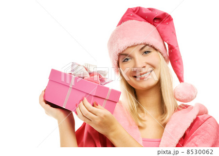 Beautiful mrs. Santa with a gift box Beautiful mrs. Santa with a gift box 8530062