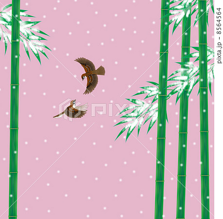 雪持笹にスズメ 8564564
