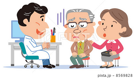 医師 高齢者 おばあさん 付き添い イラストのイラスト素材