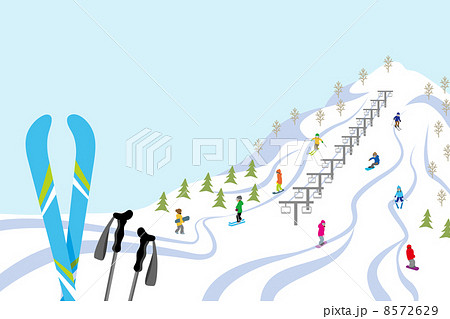 スキー場 スキー板 ブルーのイラスト素材