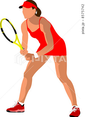Woman Tennis player poster. Colored Vector illustration for desi 8575742