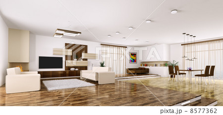 Interior of modern apartment panorama 3d render 8577362