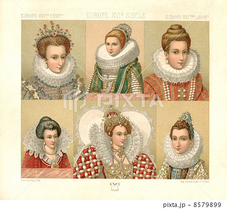 アンティーク イラスト 16世紀ヨーロッパのドレス の写真素材