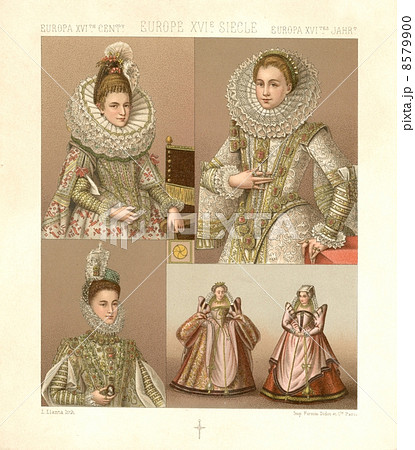 アンティーク イラスト 16世紀ヨーロッパのドレス の写真素材