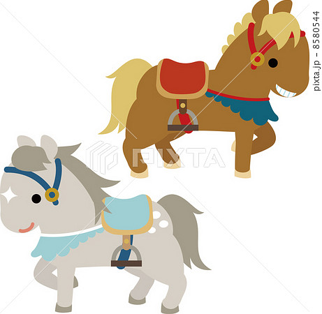 鞍を付けた２頭の馬のイラスト素材