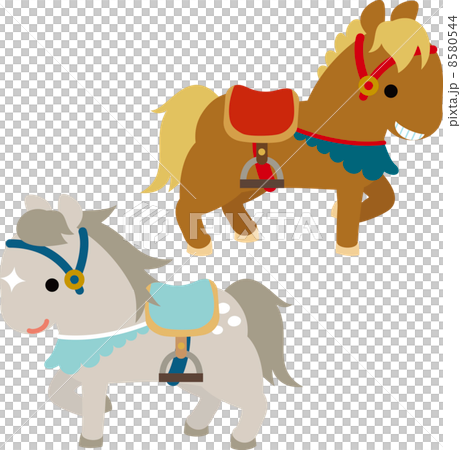 鞍を付けた２頭の馬 8580544