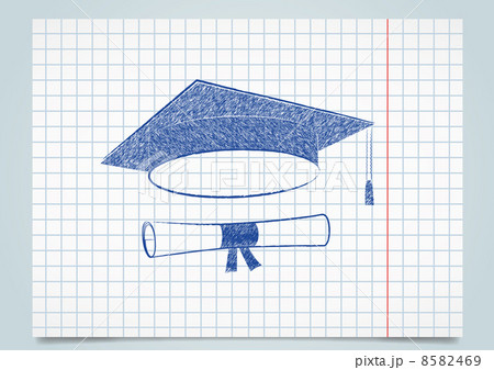 Scribble graduation cap and diploma 8582469