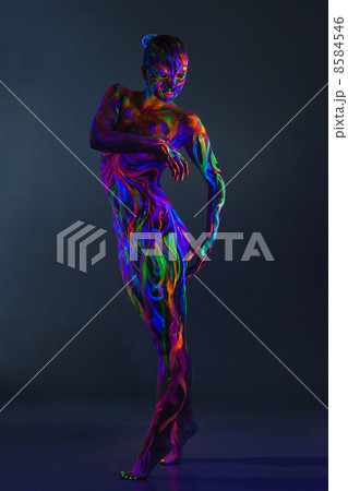 Strange naked woman with UV makeup 8584546