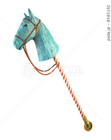 Blue wood horse on stick isolated on white background (symbol of 8585192