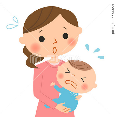母親と泣いている赤ちゃんのイラスト素材
