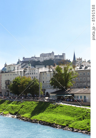 View of city salzburg and Salzach river, Austria View of city salzburg and Salzach river, Austria 8591588