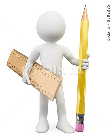 3D white people. Pencil and ruler 8592385