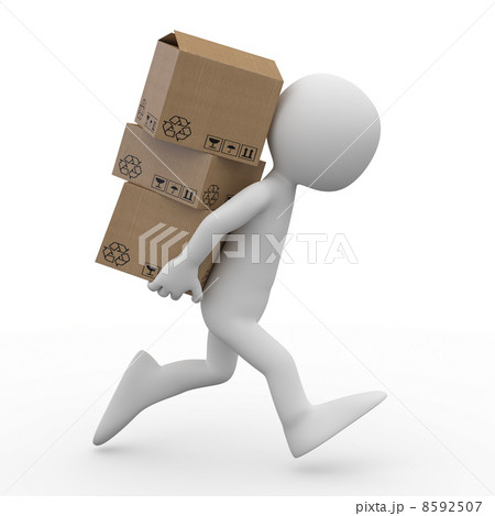 Man running with several boxes in the back 8592507