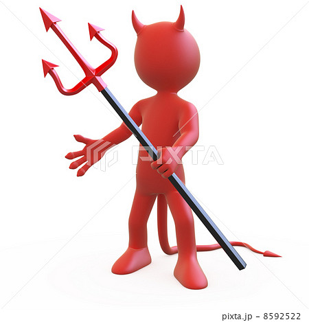 Devil posing threatening with his red and black trident 8592522